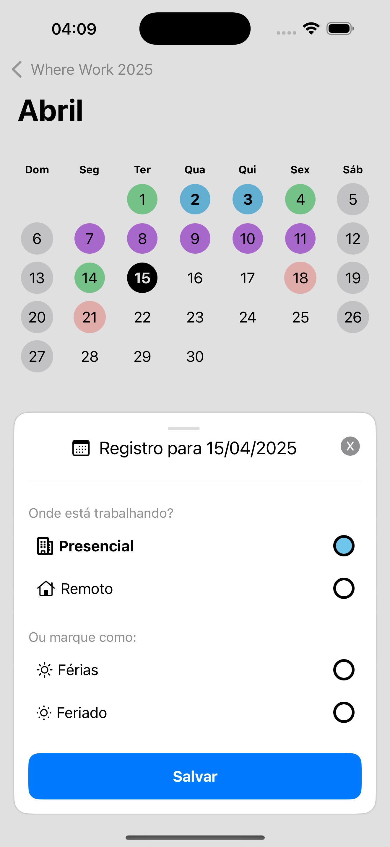 Registro de Trabalho Presencial